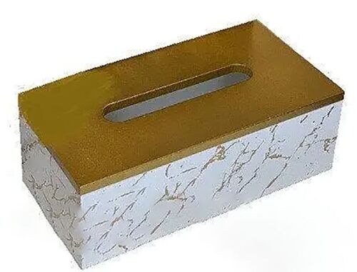 Tissue case "MARBLE" with gold lid, in white color. Dimension: 25.7x13x9cm LM-026B