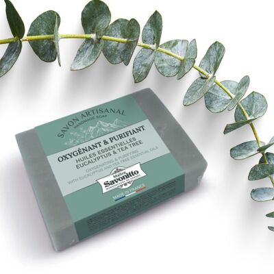 NEU ✨ „Oxygenierende und reinigende“ Seife, ätherische Öle aus EUKALYPTUS und TEEBAUM, 100 g