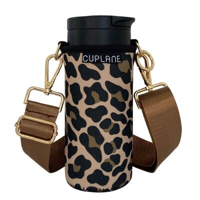 Cup holder to go set CUPLANE Classic Leo Sleeve, Cup & Gold Strap
