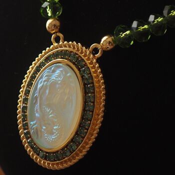 Collier en cristal vert épais - Camée sirène 3