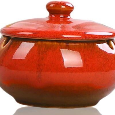 Posacenere in ceramica con coperchio di colore Rosso. Dimensioni: 11x8 cm SD-061C