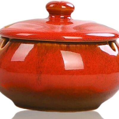 Keramikaschenbecher mit Deckel in roter Farbe. Abmessung: 11x8cm SD-061C