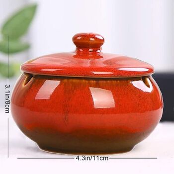 Cendrier en céramique avec couvercle de couleur Rouge. Dimension : 11x8cm SD-061C 3