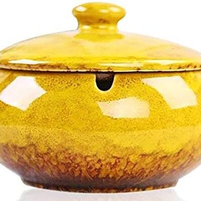 Keramikaschenbecher mit Deckel in gelber Farbe. Abmessung: 11 x 8 cm SD-061D