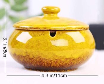 Cendrier en céramique avec couvercle de couleur jaune. Dimension : 11x8cm SD-061D 3