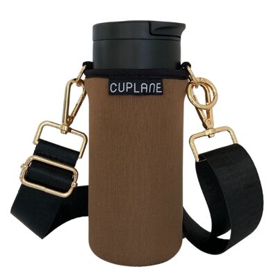 Cup holder to go set CUPLANE Brown Sleeve, Cup & Black Strap