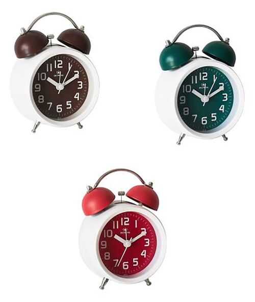 Vintage alarm clock in 3 colors. Dimension: 13x8.5x5.5cm LM-162