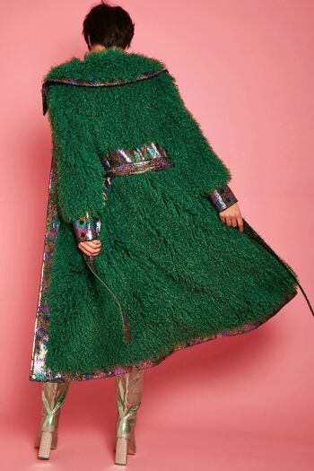 Manteau en peau de mouton retournée en cuir écologique de bambou tricoté vert 4