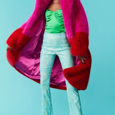 Red Pink Faux Fur Bamboo Coat