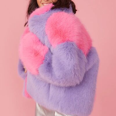 Cappotto in pelliccia sintetica di bambù rosa e viola