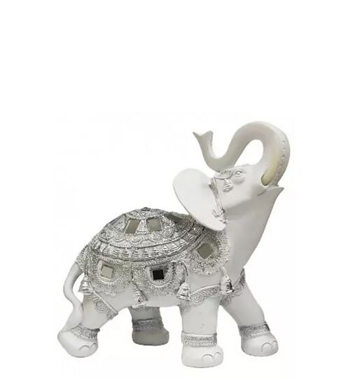 White decorative elephant with silver details from RESIN in 2 designs. Dimension: 17x7x17cm LM-051