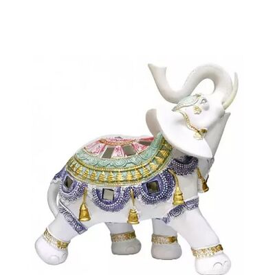 Elefante decorativo blanco con detalles coloridos de RESIN en 2 diseños. Dimensión: 17x7x7cm LM-053