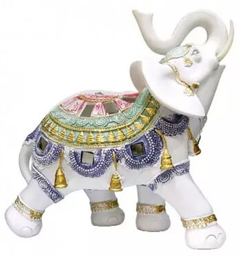 Éléphant décoratif blanc avec détails colorés de RESIN en 2 designs. Dimension : 21x8.5x21cmLM-054
