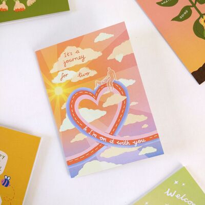 Un voyage pour deux, carte de vœux illustrée pour la Saint-Valentin