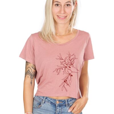 Ecovero Chemise Femme Vieux Rose Branche D'Olivier