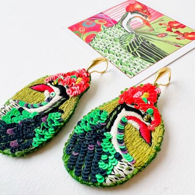 Boucles d'oreilles broderie 'You are Green' 0166