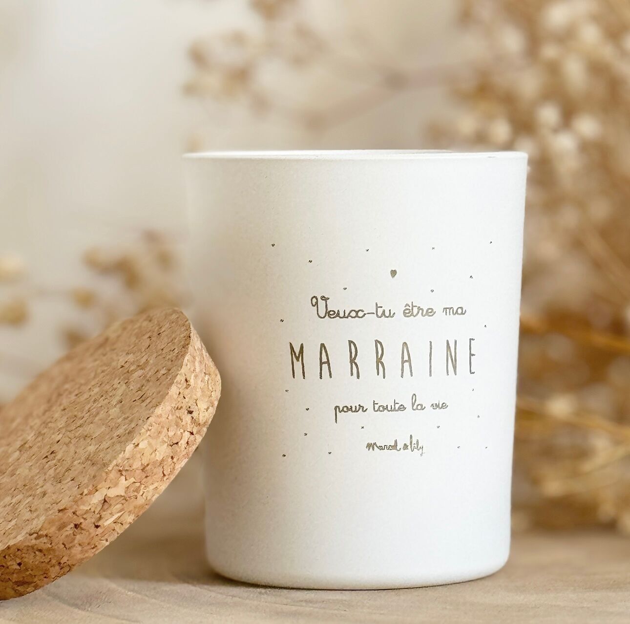 Candela vegetale "Sarai la mia madrina" fiore di cotone