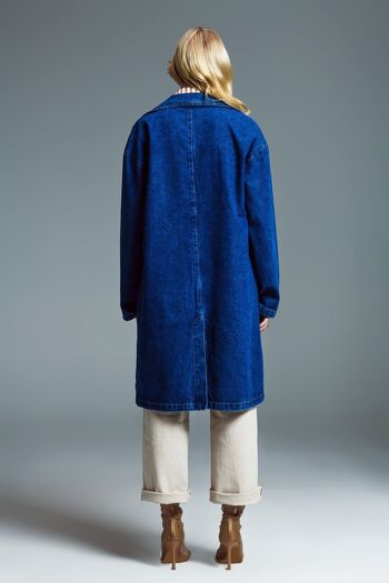Manteau oversize en jean avec col large, délavage moyen 3
