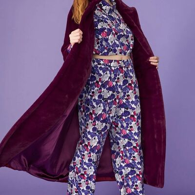 Maxi cappotto in pelliccia sintetica viola