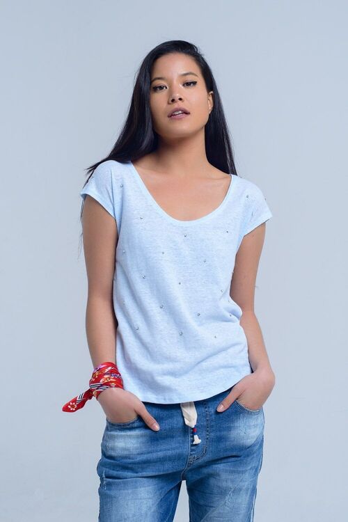 Blue t-shirt with crystal rhinestones