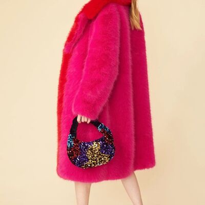 Pink Knitted Bamboo Faux Fur Maxi Coat