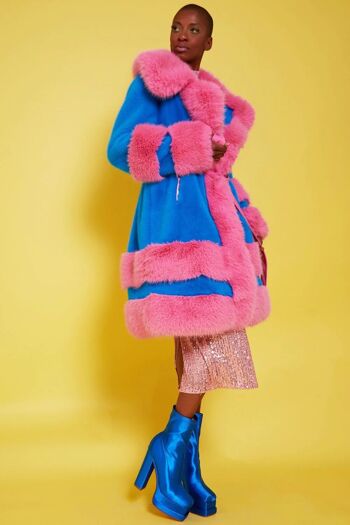 Rose Bambou Fait Main - Manteau Bleu en Fausse Fourrure 2