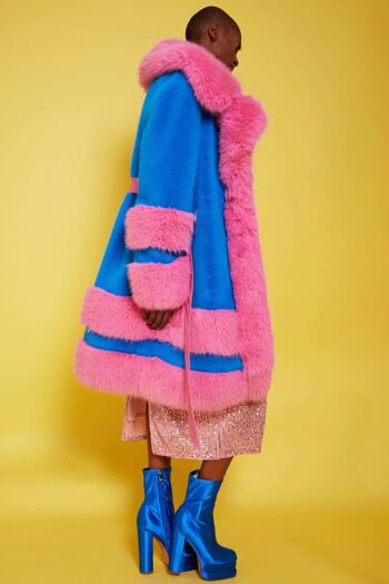 Rose Bambou Fait Main - Manteau Bleu en Fausse Fourrure 3