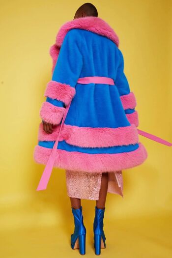 Rose Bambou Fait Main - Manteau Bleu en Fausse Fourrure 4