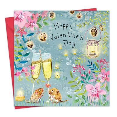 Jolie carte de Saint-Valentin avec des souris au champagne