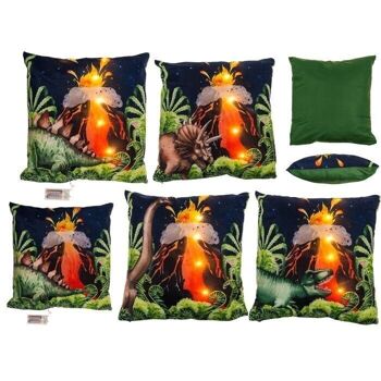 Coussin décoratif, dinosaure, avec 6 LED et 1