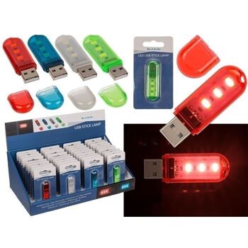 Lampe USB 3 LED, 6 cm, assorties en 4 couleurs, 1
