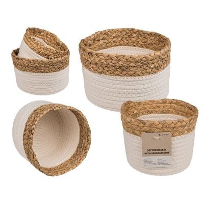 Cotton storage basket with seagrass border