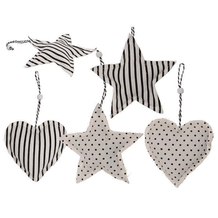 Stella e cuore in tessuto panna da appendere,