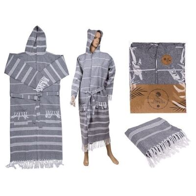 Grey/white fouta hammam bathrobe,2