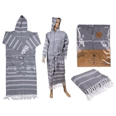 Grey/white fouta hammam bathrobe,3