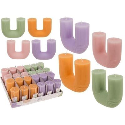 U-shaped candle, with 2 wicks, approx.14.5x5cm,