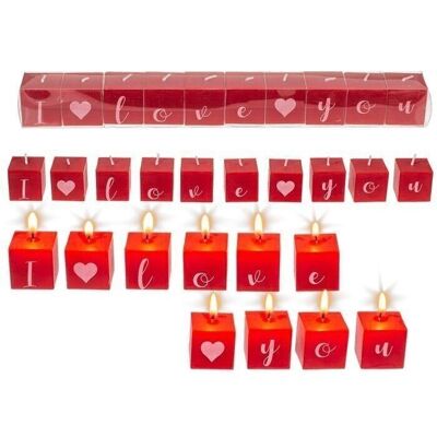 Candle block with writing, I love you,