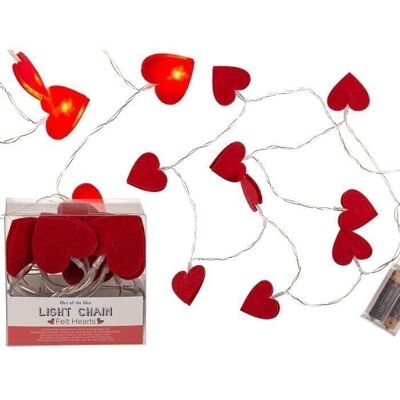 Fairy lights, red hearts, with 10 warm white LEDs,