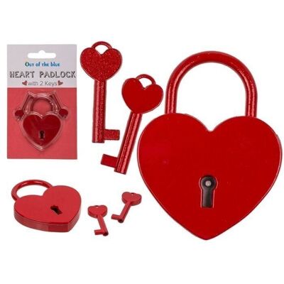 Metal love lock with 2 keys, heart,