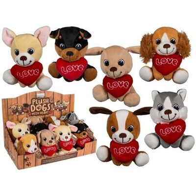 Sitting plush dogs with hearts, approx. 14cm,