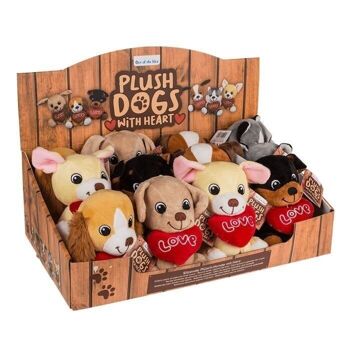 Chiens en peluche assis avec des cœurs, env. 14 cm, 3