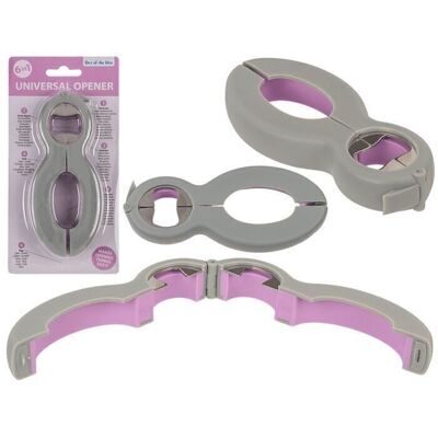 Universal opener, 6 in 1, grey/pink,
