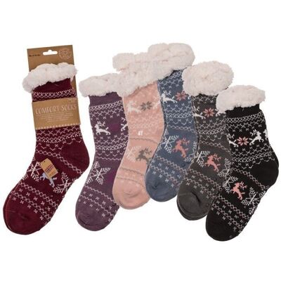 Chaussettes cabine femme, Renne & Fleur de glace,1