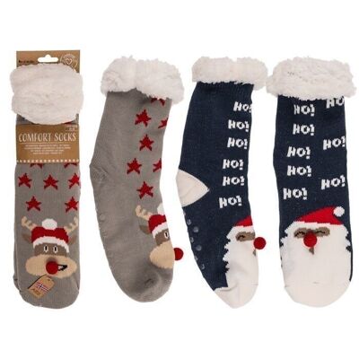 Women's Cabin Socks, Reindeer & Santa Claus,
