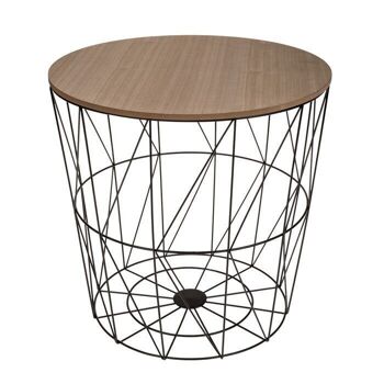 Table d'appoint ronde, corbeille en métal avec plateau en bois, 2