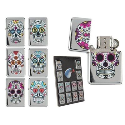 Petrol lighter, colored skull, 6 assorted,