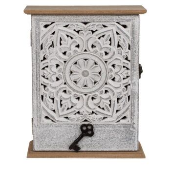 Boîte à clés en bois avec porte & décor floral blanc, 2