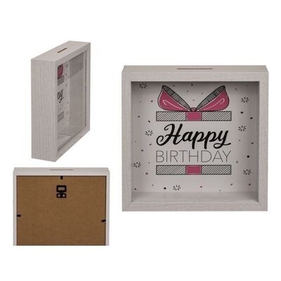 Wooden money box, Happy Birthday, in a frame,