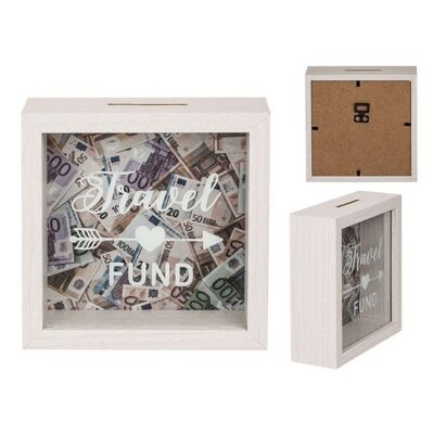 White Wooden Money Box Travel Fund Approx 15cm x 15cm