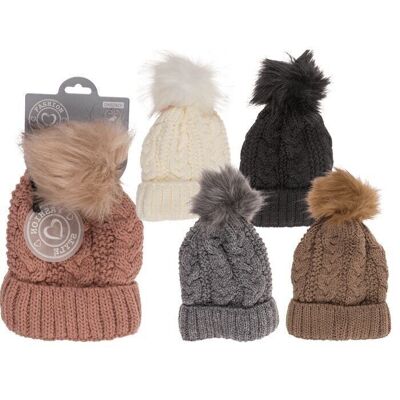 Cuddly hat with faux fur bobble,
